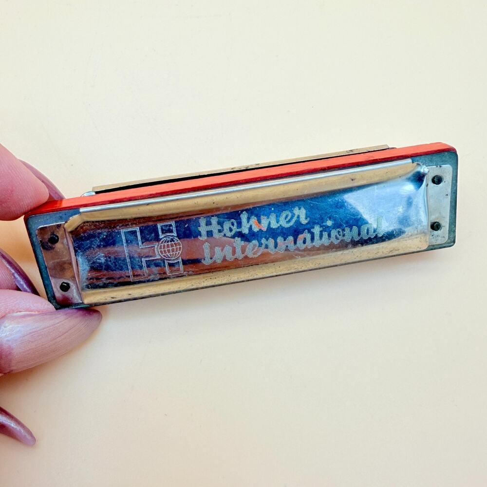 Vintage Hohner International Harmonica Key C 10 Hole Made Brazil Red Wood
